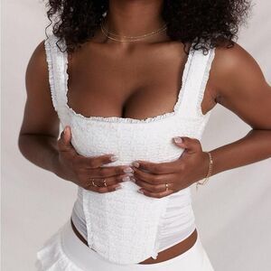 House of CB Eyelet Mesh Corset Top XS - White